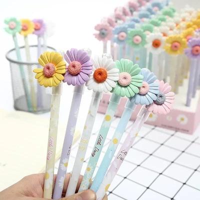 6Pcs Cute Floral Flower Shape Daisy Gel Pen 0.5mm School Office Accessories Student Writing Stationery Colorful Color Random