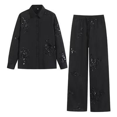 Spring Summer Women's Wear European and American Heavy Industry Embroidered Shirt and Pant Set