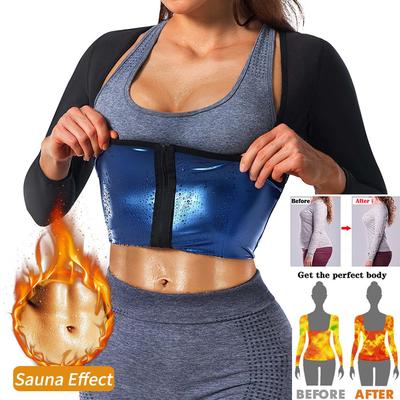 Heat Trapping Sauna Suit for Women Long Sleeve Sauna Sweat Vest Slimming Body Shaper Waist Trainer Tee Workout Shapewear Shirt Fitness Top Jacket