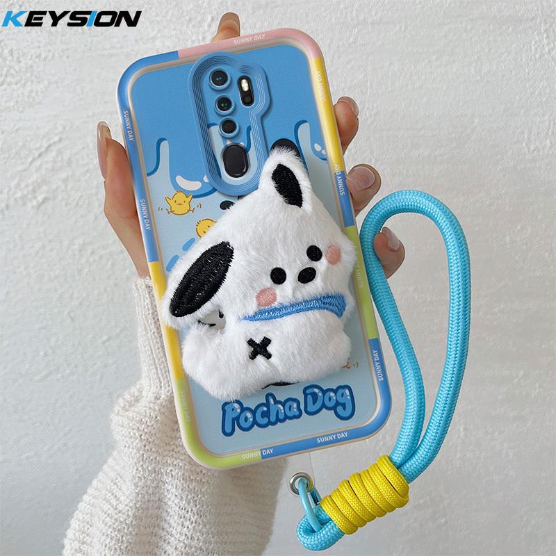 KEYSION Cute 3D Cartoon Plush Case for OPPO A9 2020 with Lanyard Soft Silicone Shockproof Phone Cover for OPPO A5 A9 2020