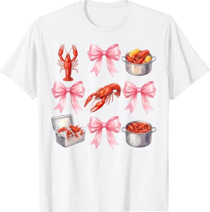Funny Bow Cute Coquette Crawfish Boil Y2K Aesthetic T- Shirt L