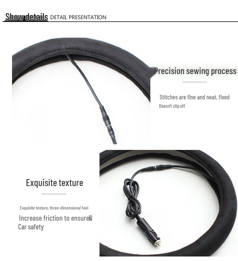 Risheng Soft Suede Moisture-Absorbing Breathable Steering Wheel Cover with Universal Electric Heating for All Seasons