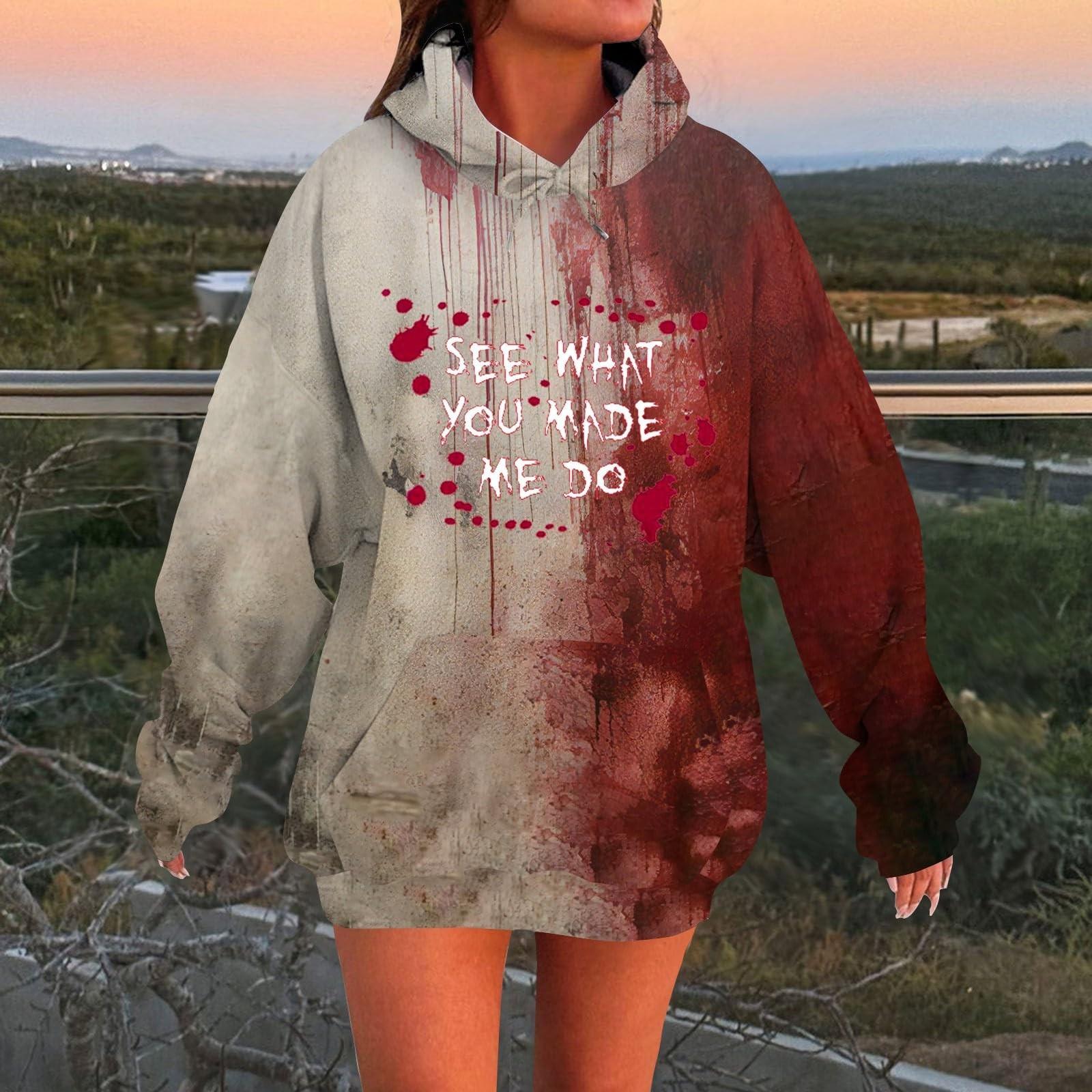 

Женское модное повседневное худи с длинным рукавом и принтом на Хэллоуин L