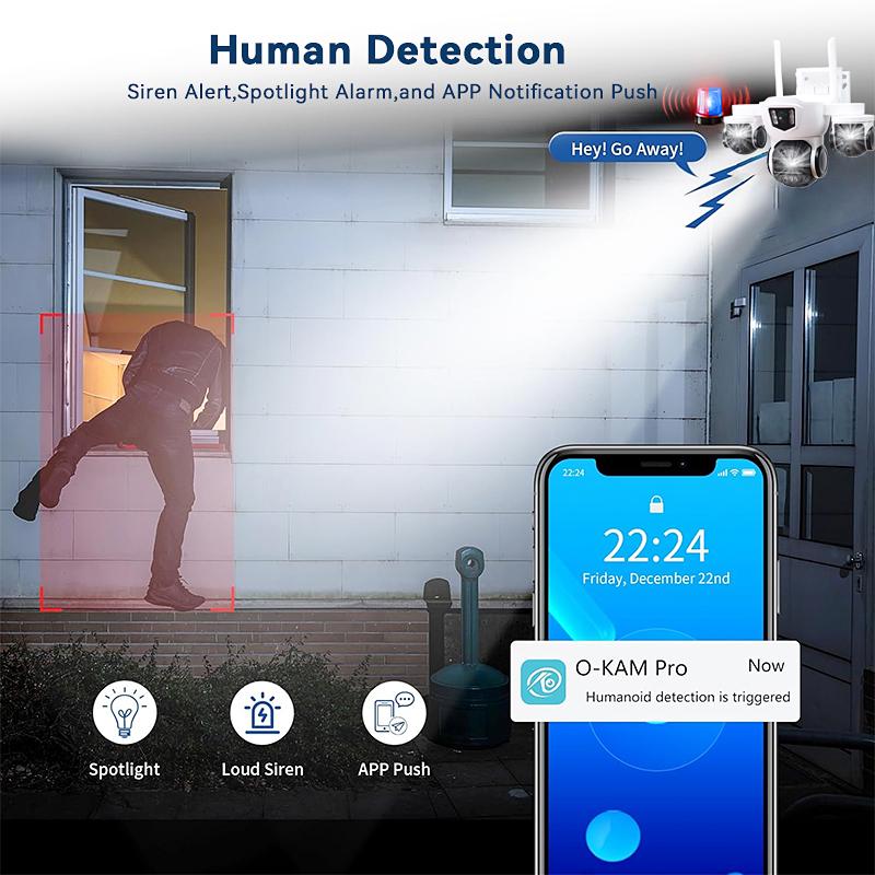 OKAM PRO Home Security Camera HD 20MP 10x Optical Zoom Triple-Screen Outdoor Camera Color Night Vision Motion Tracking IP CCTV