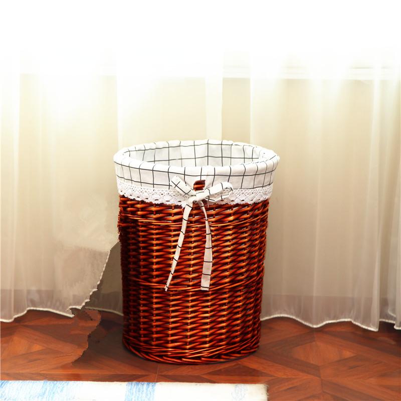 

Wicker Laundry Basket Dirty Clothes Hamper Home Use Clothing Storage Basket Covered Wicker Basket for Hot Pot Restaurant Small size 31cm opening 36cm height
