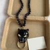 Elegant Collarbone Necklace Enamel Leopard Head Pendant Design Retro Pearls Charm Fashion Neckchain Accessory