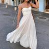 Solid Color High Waist Suspender Dress