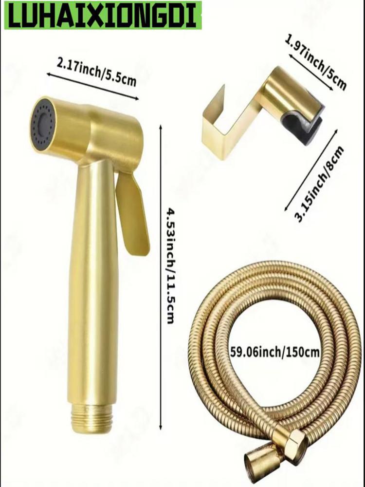 

1 Set Golden Toilet Handheld Bidet Sprayer, Stainless Steel Bathroom Companion, High-Pressure Shower Kit, 59-Inch Flexible Hose,