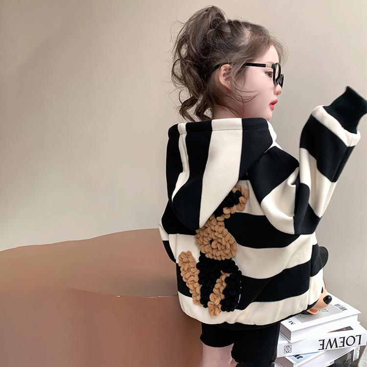 

Кардиган в полоску с капюшоном для девочек - Весна и Осень 2025 Корейский стиль Толстовка для маленьких девочек 100 cm