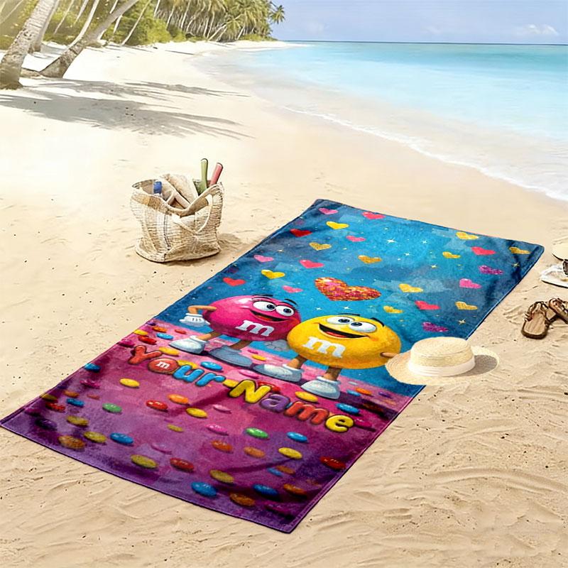 M&M's Custom Name Print Beach Towel, Large Soft Quick Dry Towel for Beach Camping Swimming