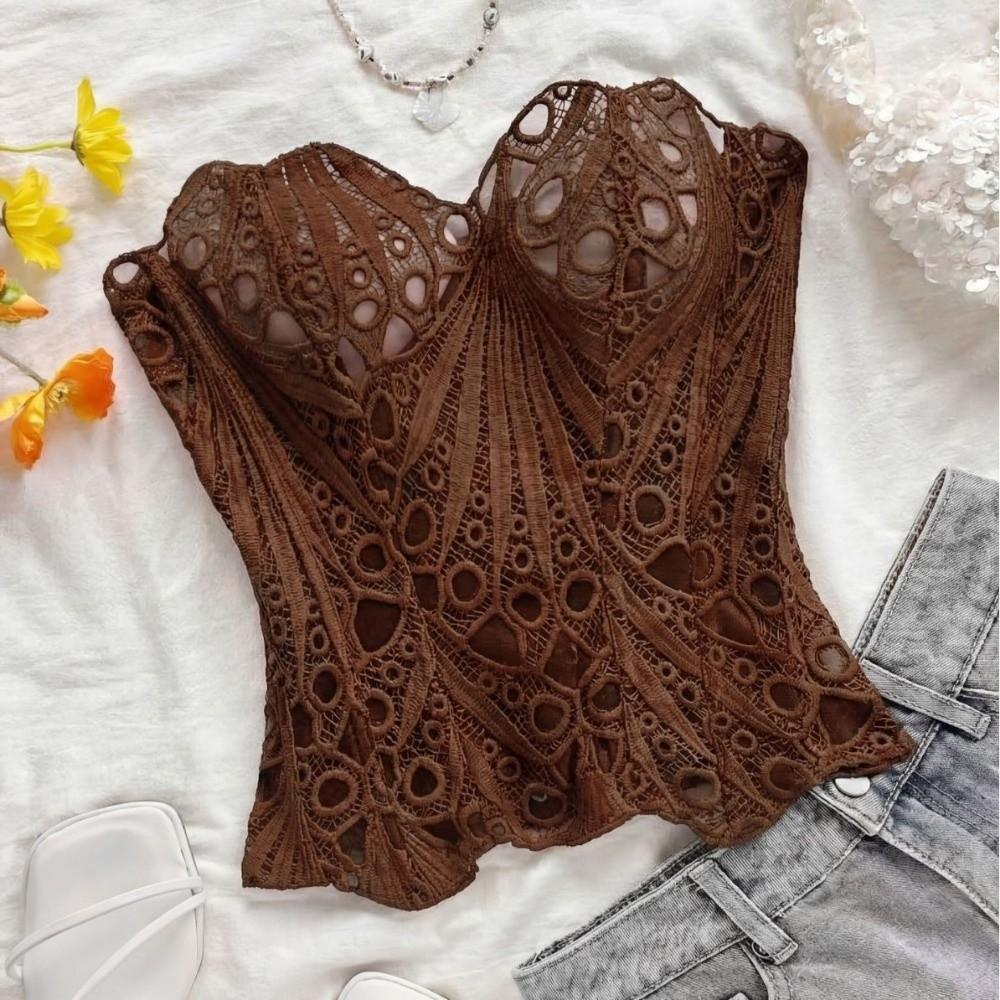 Irregular Hem Hollow Out Corset Top Fishbone Women Underwear Breathable Lace Corset Women’s Wear