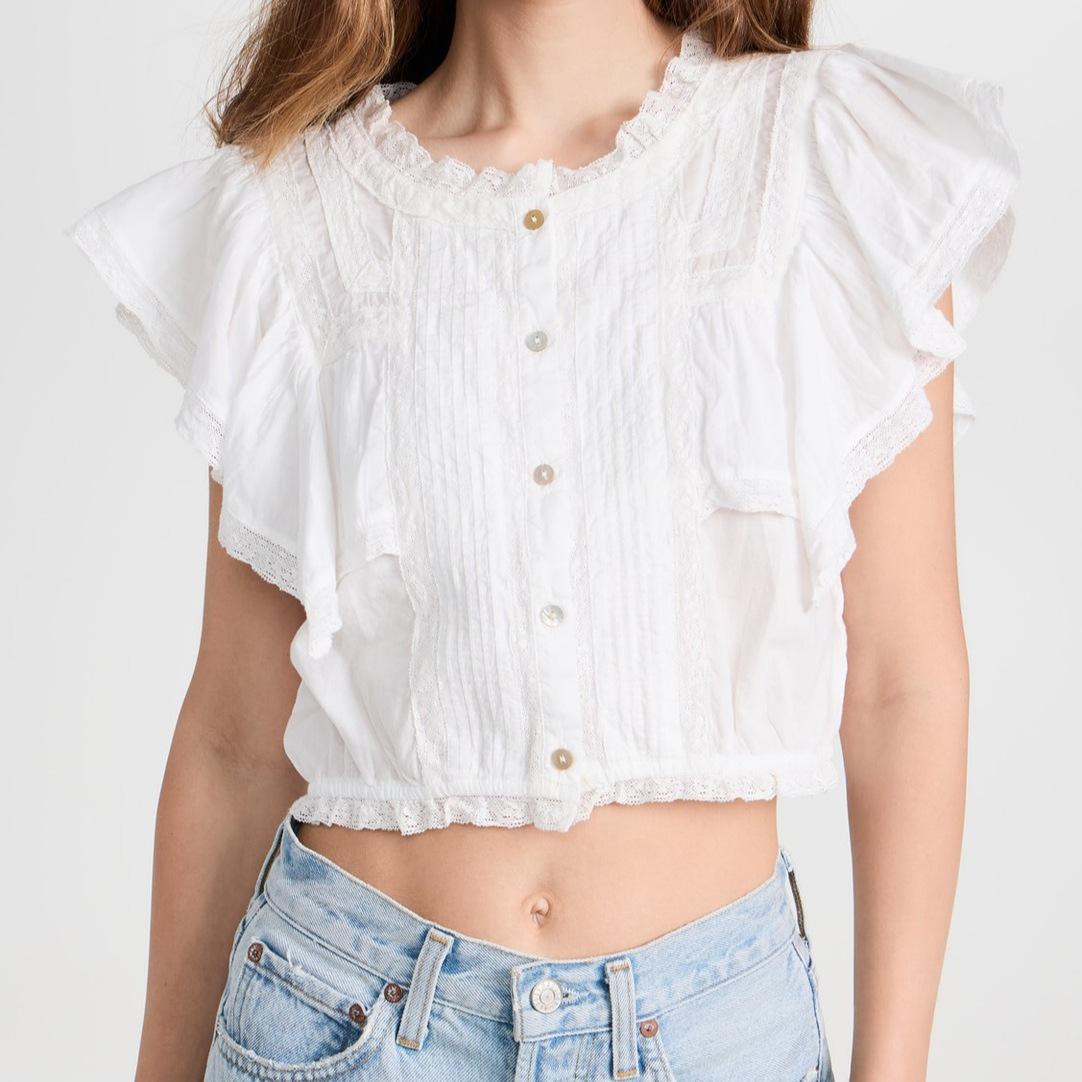 French retro short shirt lace flying sleeve women s short sleeve shirt summer foreign trade women s new top S