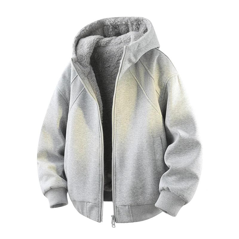 

Мода Осень Зима 2025 Мужская Однотонная Толстая Теплая Куртка Мужские Повседневные Свободные Толстовки Мужские Толстовки Флис с Капюшоном XXL светло-серый