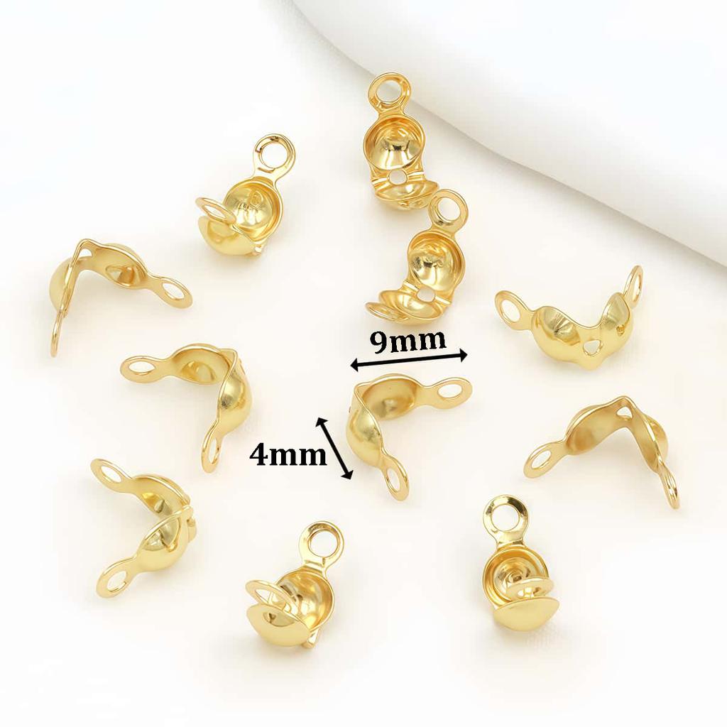 10PCS Brass Crimp End Beads 18K Gold Plated Tip Ball Chain Connector Clasp for DIY Necklace Bracelet Jewelry Making Accessories