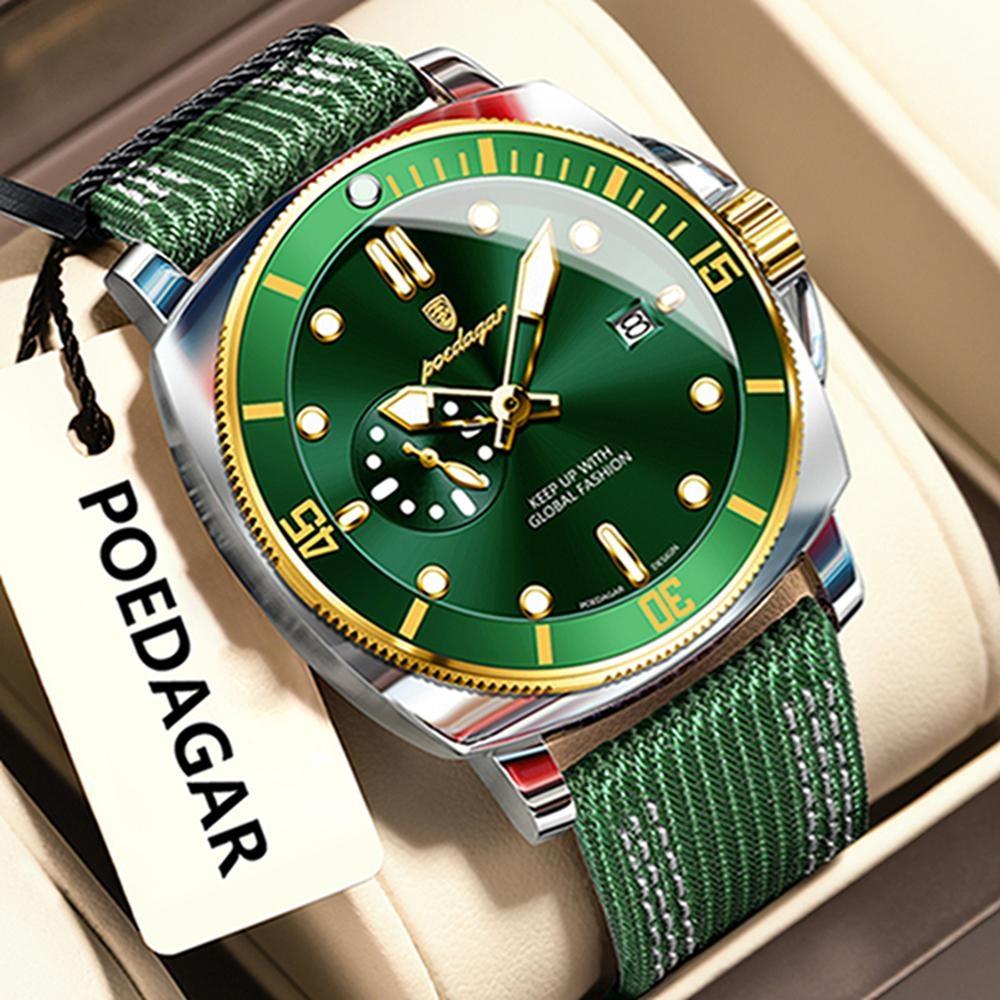 POEDAGAR Quartz Movement Luminous Hands Watch Mens Casual Nylon Strap Date Male Wristwatches Waterproof Clcok