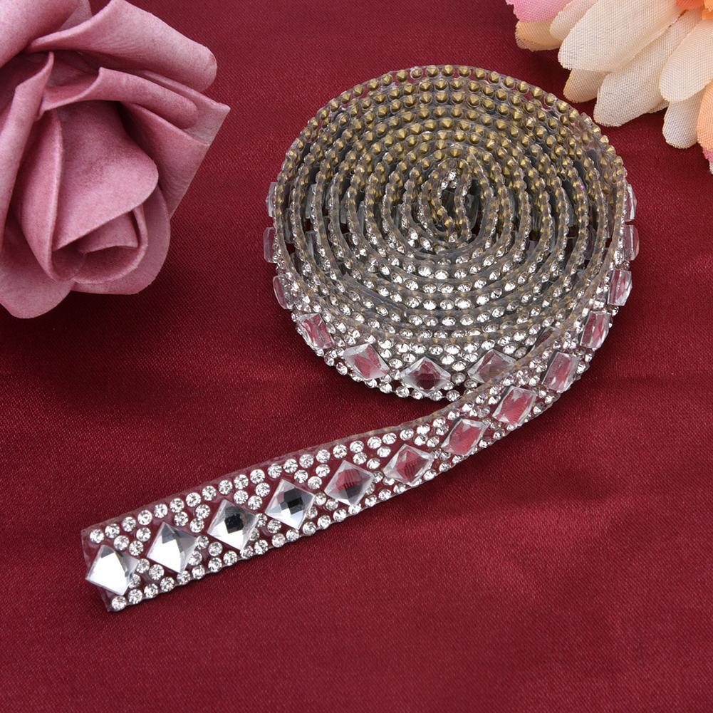 2 Yard Hotfix Crystal Glass Rhinestone Chain Ribbon Trim DIY Wedding Dress Shoes Bag