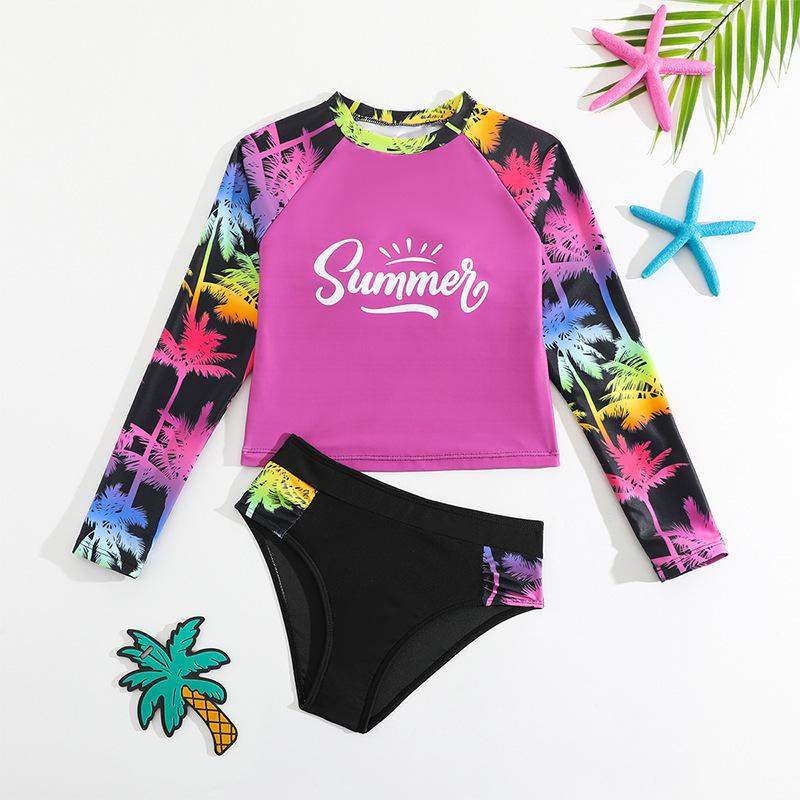 TS JYL-SW178 Printed Long Sleeve Kids Bikini, Conservative Swimwear For Girls 3XL