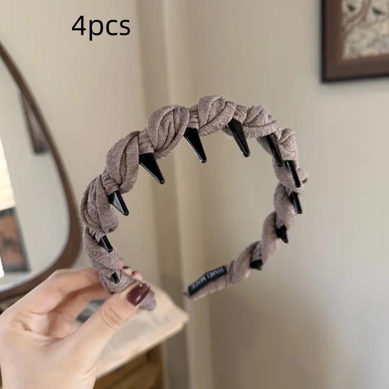 4 Stück Neue Süße Stoff-Haarreifen mit Zähnchen Rutschfest für Damen Haarspange Ornament Stirnband Haarreif Haarband