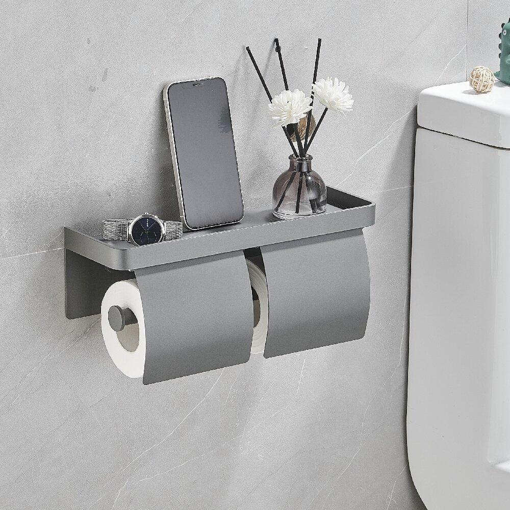 Tuqiu Grauer Toilettenpapierhalter mit Ablage Aluminium Taschentuchhalter Wandmontage Taschentuchaufhänger Schwarzer Toilettenpapierrollenhalter