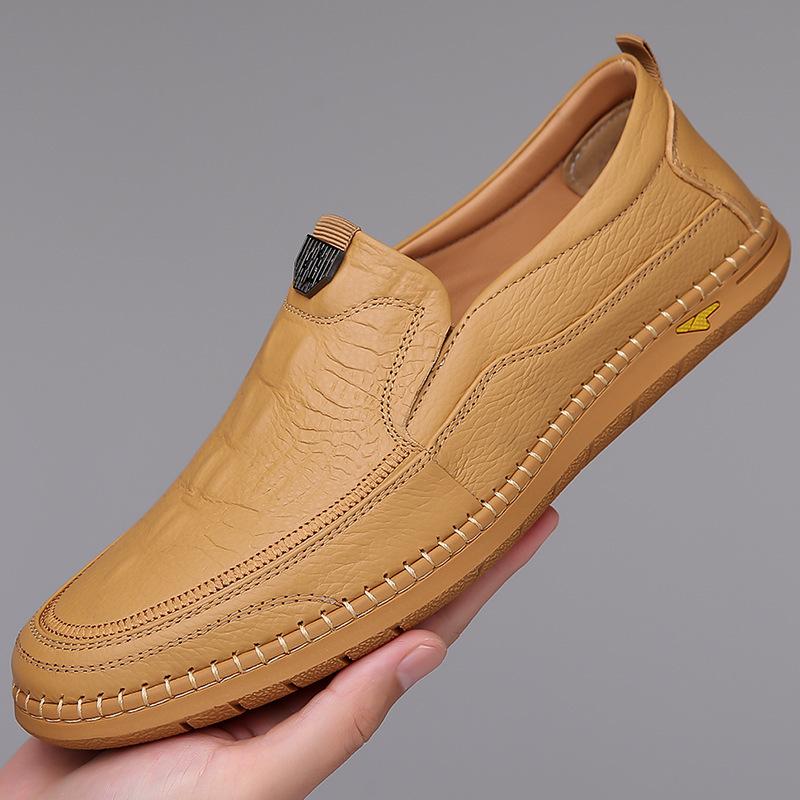 Herren Business Formal Lederschuhe aus der ersten Schicht Rindsleder Herrenmode Atmungsaktive Schuhe Britische Ein-Pedal Online Freizeitschuhe Weiß