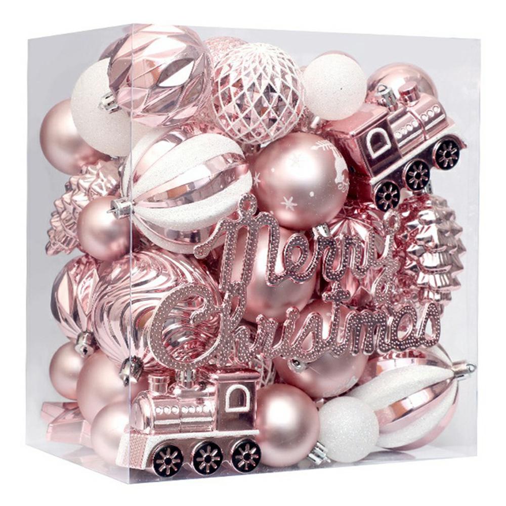 65Pcs/Set Christmas Tree Ornaments Painted Ball Set Decorative Hanging Baubles for Holiday Gift