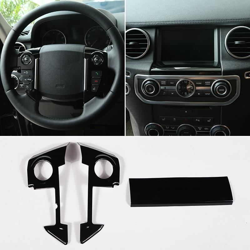 ABS Black Wood Grain Car Steering Wheel Button Cover Trim Stickers For Land Rover Discovery 4 2010-2016 Interior Accessories
