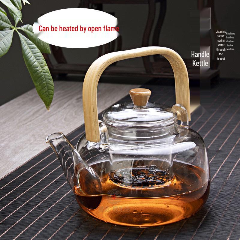 Heat-Resistant Glass Teapot with Bamboo Handle and Tea Separation Filter