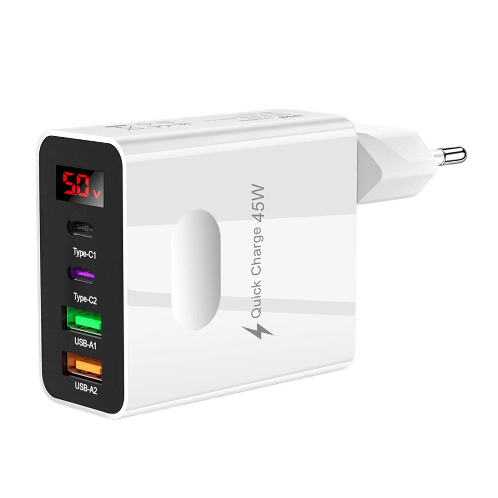 45W USB Charger Fast Charging USB Type C 4 Ports Quick Charger 3.0 Wall Charger For iPhone Samsung Mobile Phone Charger Adapter