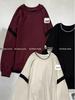 Xiao Wang's 73072 Winter Korean Loose Plus Size Casual Crew Neck Fleece Color Block Sweatshirt
