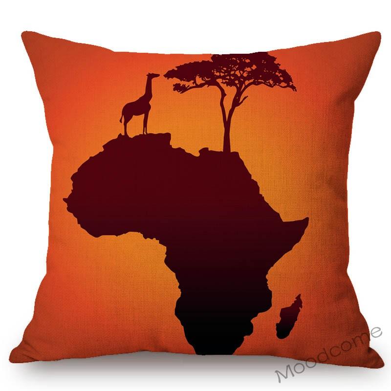 Nordic Africa Map African Tribe Designs Home Decorative Sofa Pillow Case Cotton Linen Wild Life Animal Office Chair Pillow Cover