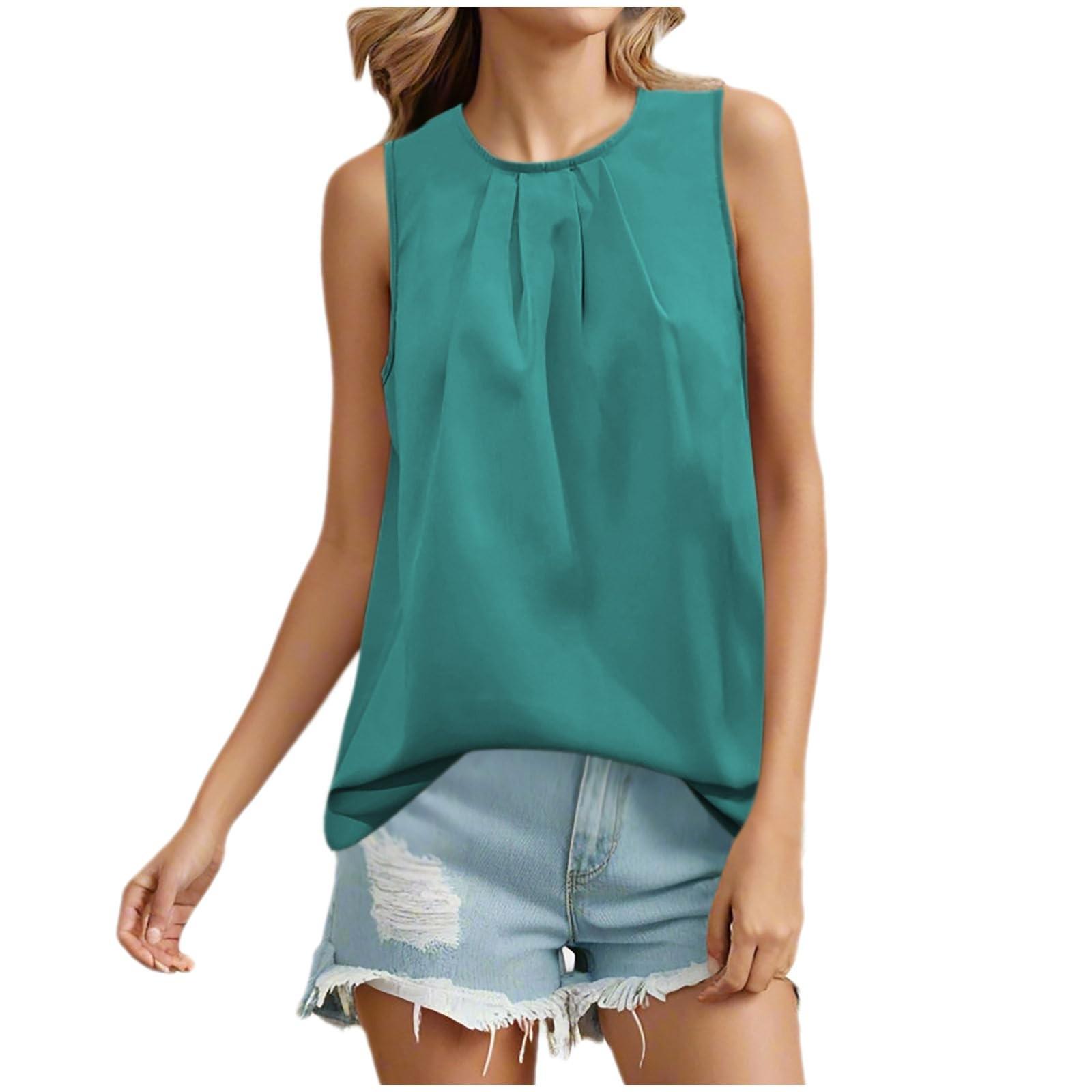 

Жіноча однотонна шифонова сорочка середньої довжини, вільний повсякденний пуловер без рукавів, топ-халтер S зелений