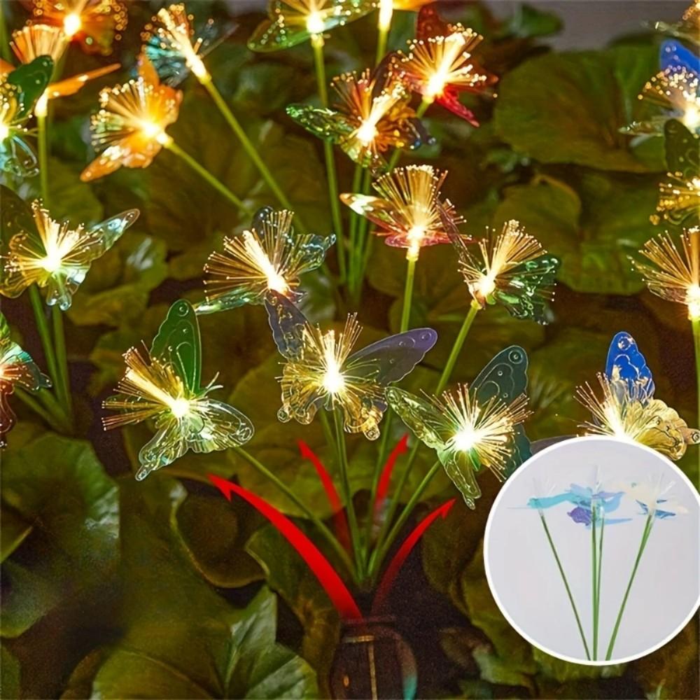 2PCs Colorful Multi-Head Solar Butterfly Stake Lights 2 Modes Waterproof Outdoor Garden Pathway Landscape Decor Lamp