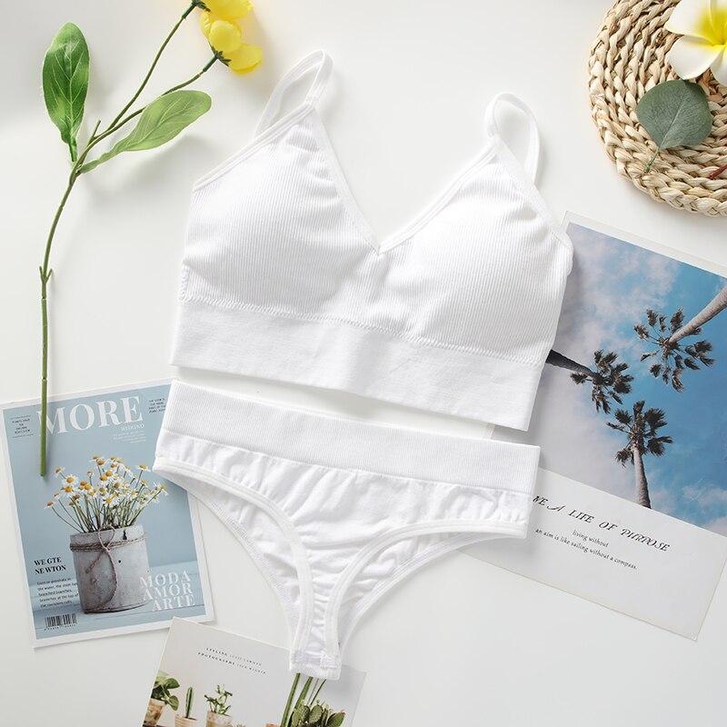 Seamless Bra Panties Set Underwear Set Women Wireless Sport Soft Padded Bras Thong Suit Backless Bralette Lingerie