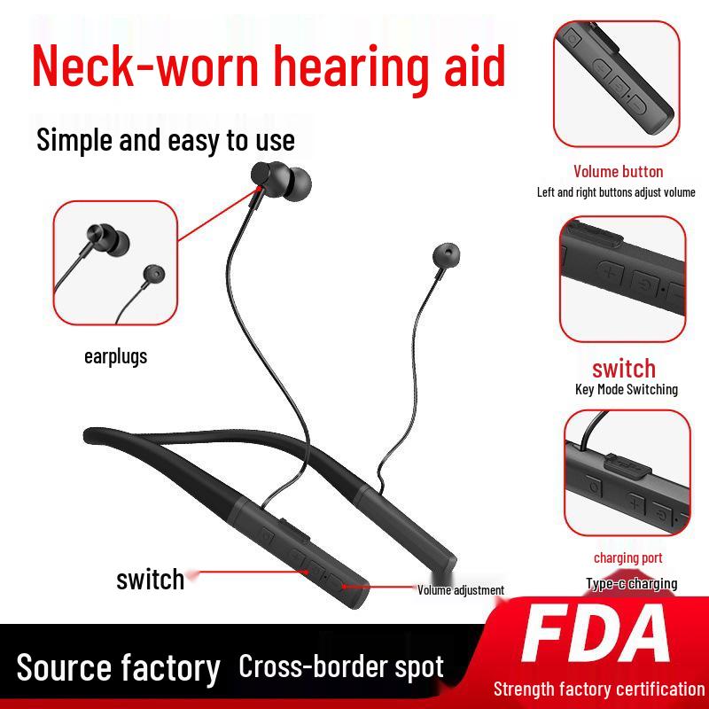 Senior Neckband Noise-Cancelling Bluetooth Hearing Aid, Self-Fitting, 64-Channel, High Power