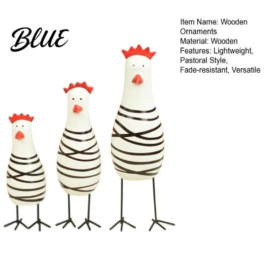 Lightweight Wood Ornaments 3Pcs Hand-Painted Wooden Chicken Figurine Set, Cute Animal Desktop Decor with Striped Black Stable Metal Stand Figurines &