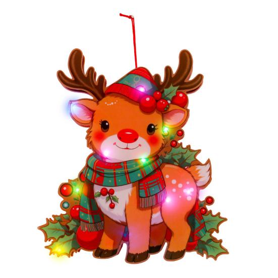 Glowing Santa Door Hanger LED Christmas Decor with Reindeer Snowman DIY Lighted Holiday Hanging Ornaments for Window Mantel Decorations