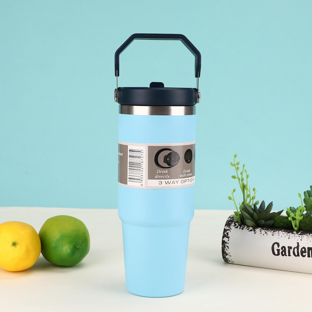 

304 Stainless Steel Thermos Cup Large Capacity Portable With Straw Vacuum Ice Cup 30Oz Portable Car Cup 30oz небо синє кольору