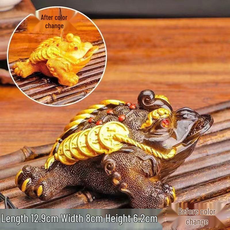 Luxury Resin Pixiu Tea Pet: Color-Changing Wealth-Attracting Ornament for Tea Sets.