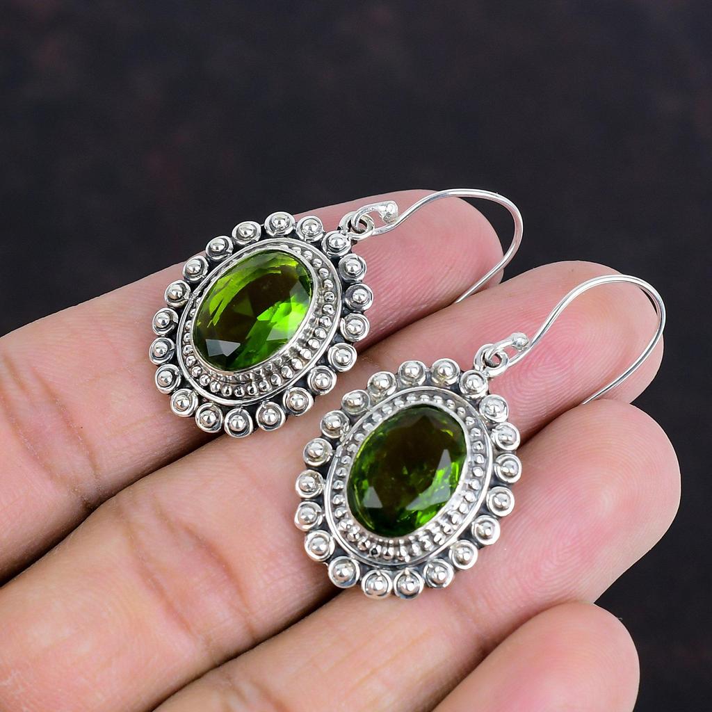 Faceted Peridot Earrings Vintage Jewelry Gemstone Earring 925 Sterling Silver Earring Handmade Jewelry Birthstone Earrings Anniversary Gifts