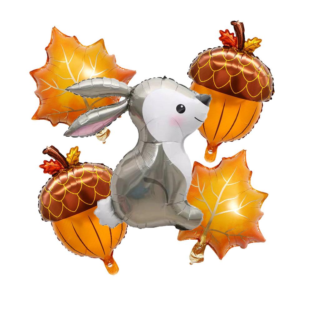 5pcs Maple Leaf Pine Cones Foil Balloons Autumn Squirrel Fox Animals Balloon Thanksgiving Supplies Brithday Party Decoration