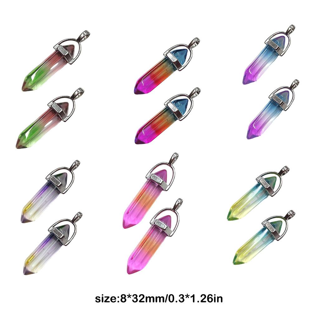 2 Pieces Crystal Pendant Pillar Shape Necklace Pendants Hanging Personalized Gradient Jewelry Finding Accessory