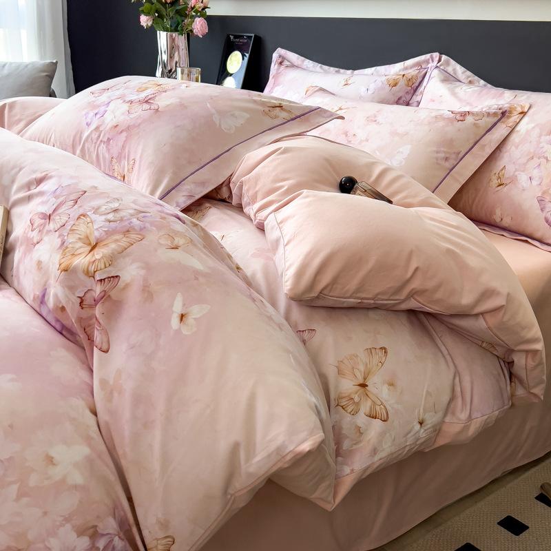 Autumn and Winter Thickened Warm Pure Cotton Polished Four-piece Set Cotton Class A Maternal and Infant Grade Flower Skin-friendly Bed Sheet Quilt