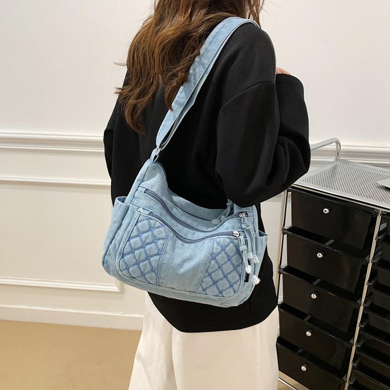 Denim Crossbody Bag for Women with Multi - Pockets & Quilted Detail, Lightweight & Stylish Shoulder Purse