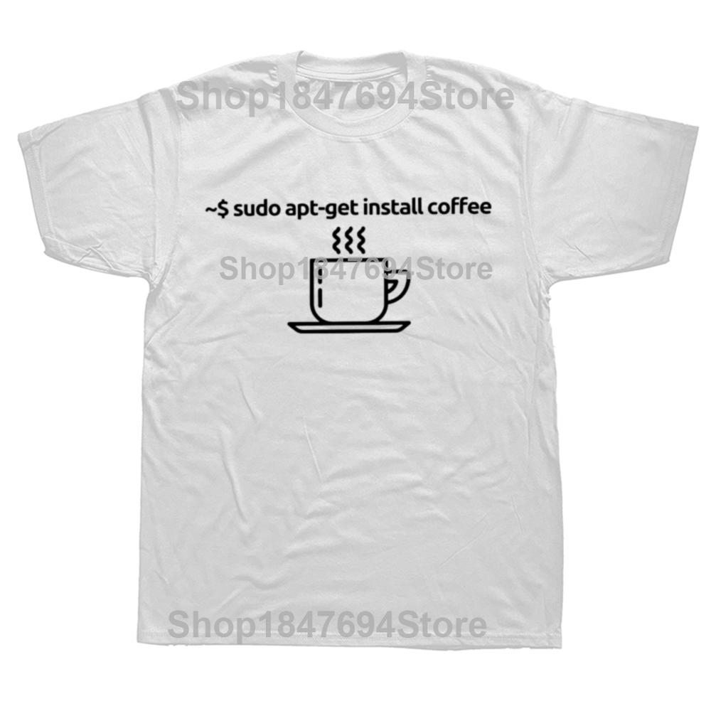 Funny UTER Programmer Code Sudo Get Install Coffee Graphic T-shirt Men Fashion Casual Tshirt 100% Cotton Loose Oversized T Shirt