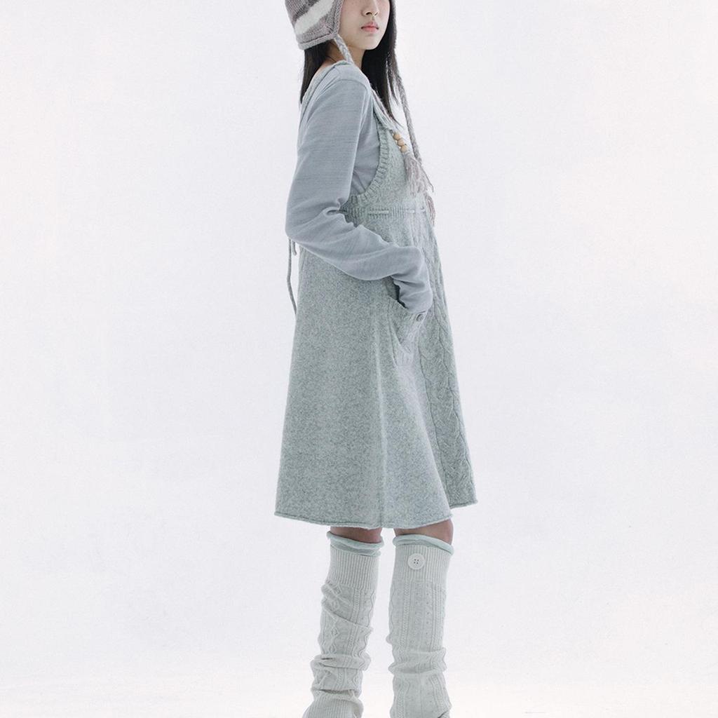 Op voorraad: Hugyourski Koreaanse Stijl Kabelgebreide Vintage Midi Trui Jurk voor Dames