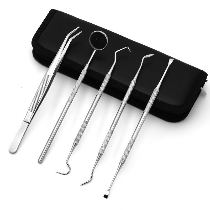 5-Piece Stainless Steel Dental Tool Set with Mouth Mirror