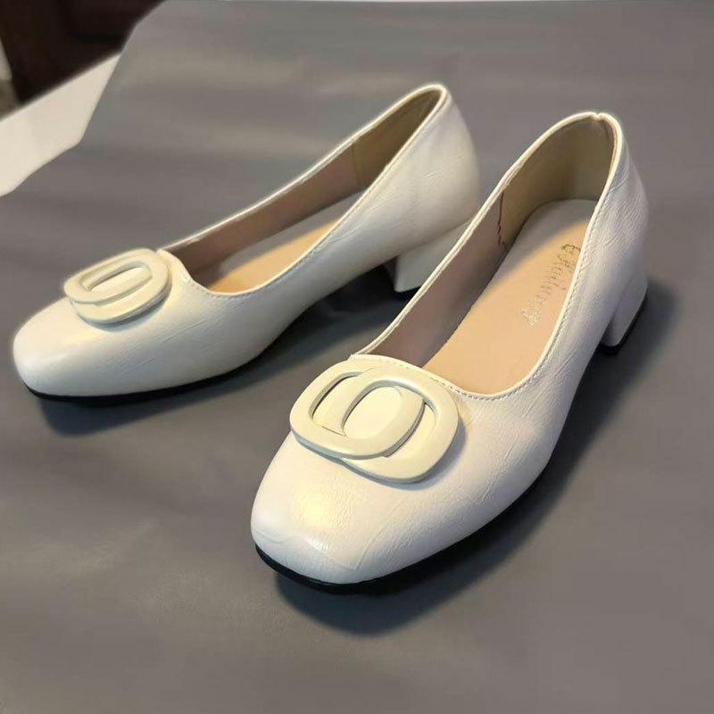 Fashion temperament single shoes women's spring and autumn new square head light mouth thick heel versatile shoes low heel small leather shoes