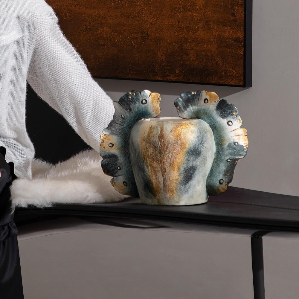 Creative Hand-painted Ceramic Vases Wavy Patterned Wings Ceramic Handicraft Floral Arrangement Accessories Home Decoration