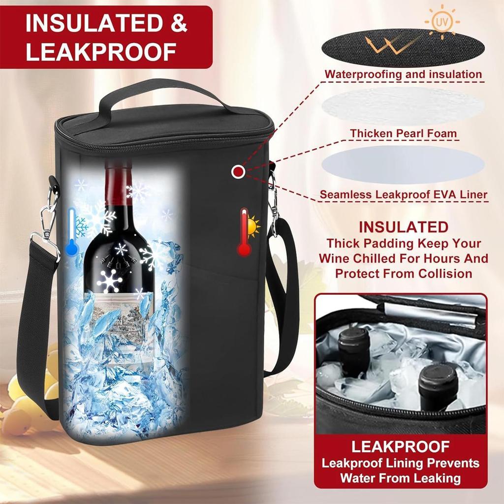 Portable Wine Cooler Bag Insulated Thermal Carrier for 2 Bottles Wine Outdoor Party Travel Portable Wine Tote Bag