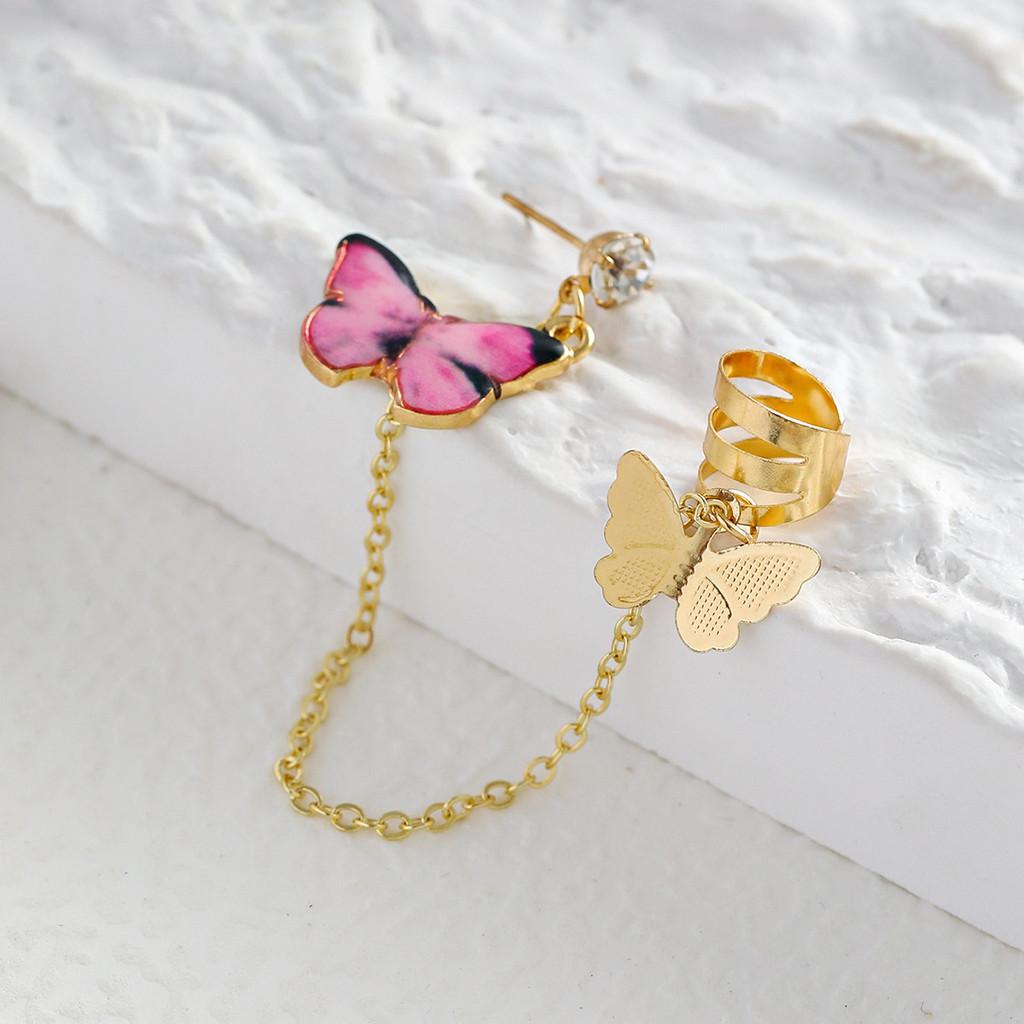 Elegant Butterfly Alloy Stud Earrings With Colorful Designs Geometric
